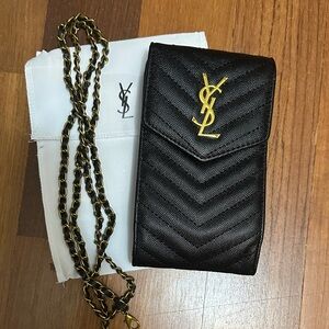 YSL Black Wallet with Gold Chain